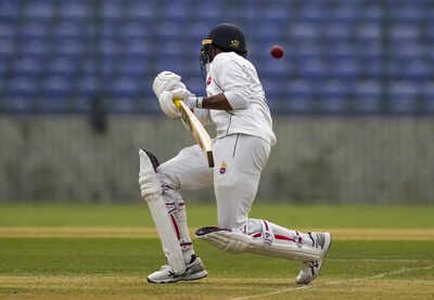 New Delhi: Delhi's Sanat Sangwan during the first day of the Ranji Trophy 2025-26 cricket match between Delhi and Himachal Pradesh, at the Arun Jaitley Stadium, in New Delhi. (PTI Photo/Karma Bhutia)(PTI10_25_2025_000249B) Sanat Sangwan props up Delhi vs Himachal Pradesh