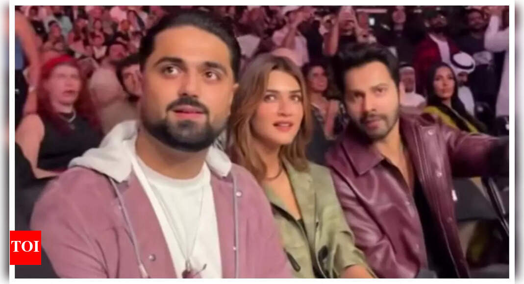 Kriti Sanon and Varun Dhawan reunite at event; 'Bhediya' fans joke actress's boyfriend Kabir Bahia is 'third-wheeling'