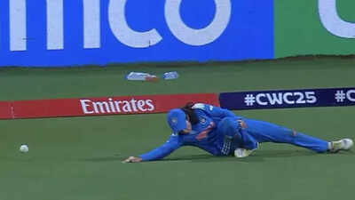 Pratika Rawal (Video grab) Injury scare for India! Pratika Rawal hobbles off with ankle twist ahead of semifinal clash against Australia - Watch