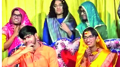<p>Pics from a viral video of last year’s mock wedding at IIT-Kanpur<br></p>  IIT-Kanpur marries campus farewell tradition with whimsy; first ‘bride’ backed out
