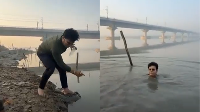 BJP MLA Ravi Negi falls into Yamuna during reel shoot on cleanup drive - watch