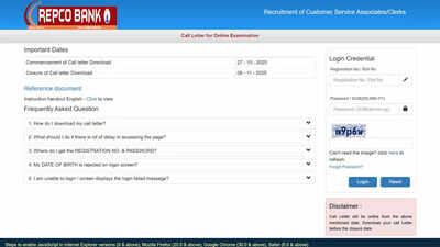 REPCO Bank admit card 2025 released for CSA and Clerk exam at repcobank.com REPCO Bank admit card 2025 out for CSA, Clerk posts at repcobank.com; download here