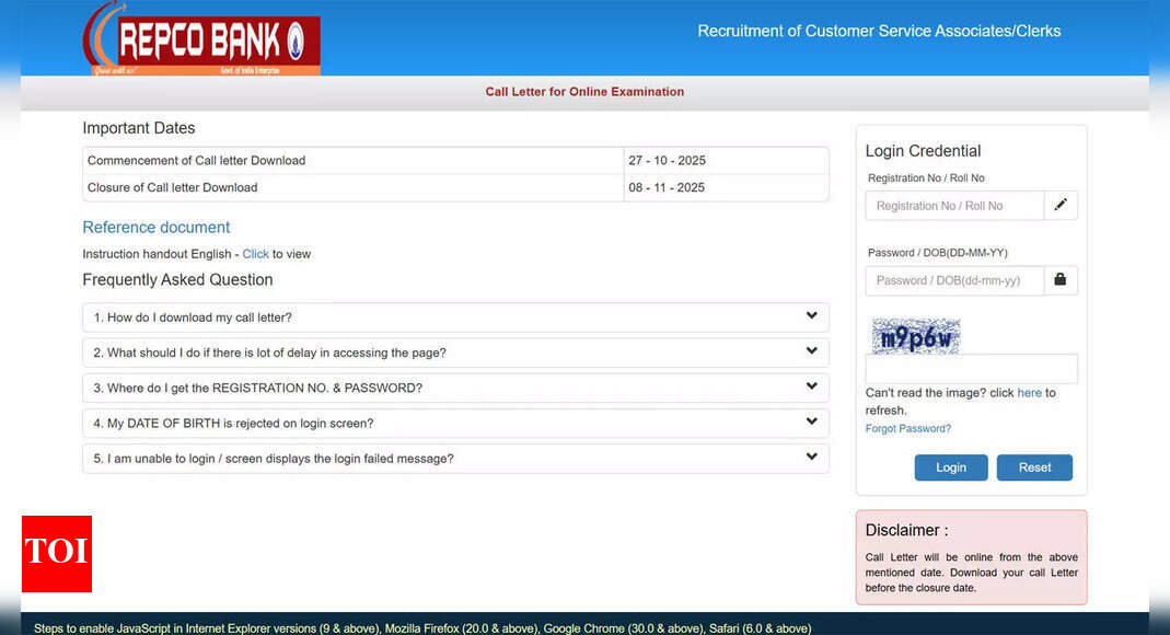 REPCO Bank admit card 2025 out for CSA, Clerk posts at repcobank.com; download here