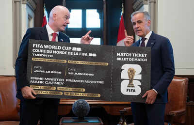 Canada Prime Minister Mark Carney is presented with a novelty World Cup ticket by FIFA President Gianni Infantino (Adrian Wyld/The Canadian Press via AP) FIFA begins second phase of 2026 World Cup ticket sales, offers exclusive window for US, Canada, Mexico fans