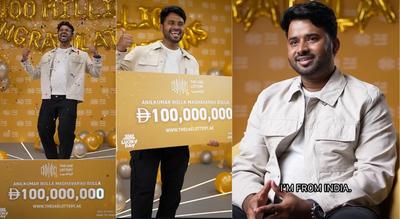 Anilkumar Bolla, a 29-year-old Indian expat in Abu Dhabi, won the UAE’s biggest Dh100 million jackpot after matching all seven numbers/ Image: Instagram Indian expat wins UAE’s biggest Dh100 million jackpot, plans supercar and 7-star hotel stay