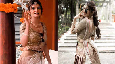 Actress Sreeleela captivated at Bhuvan Gowda's wedding in a custom Kanjeevaram half-saree by Bhargavi Kunam. This elegant ensemble, featuring a sequinned blouse and traditional jewellery, showcased the resurgence of the fuss-free yet regal half-saree. Her look blended tradition with modern glamour, proving a simple outfit can make a powerful statement.  Sreeleela just proved the half-saree is the new saree