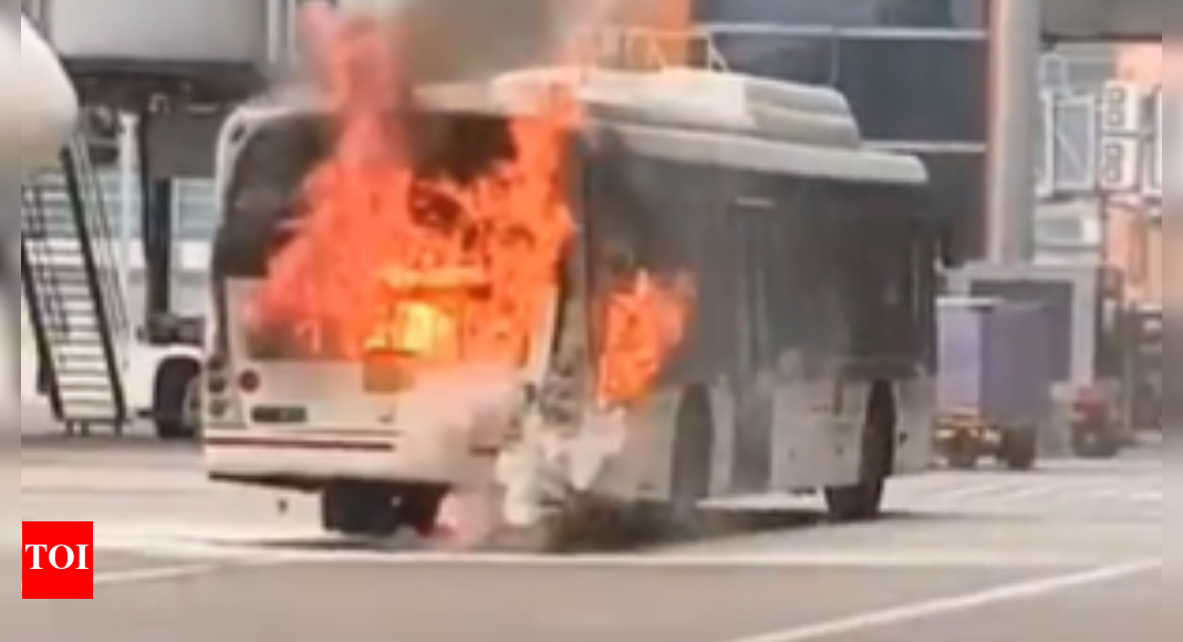 Delhi airport fire alert: Air India bus erupts in blaze near aircraft in taxiing area; alert sounded - Watch
