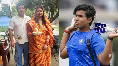 Vaibhav Sooryavanshi's parents (Screengrab | PTI) Vaibhav Sooryavanshi’s mother observes Chhath Puja in Samastipur - watch