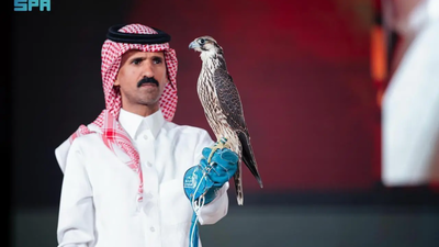 A young Farkh Shaheen sold for SAR136,000 at Saudi Falcons Club Auction, debuting Sakaka friends/Image: SPA Record breaking sale: Young Falcon sells for USD $36,265 at Saudi Falcons Club Auction 2025