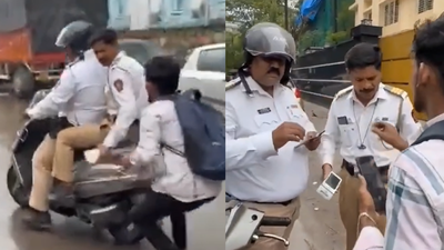 Rider confronts traffic cop after helmet action; officer fined Rs 2,000 for using friend’s scooter