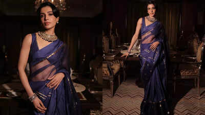 Samantha Ruth Prabhu captivated in a navy blue and gold Rina Singh saree, showcasing modern Indian fashion with a touch of heritage. Her look, styled with heirloom jewellery from Sunita Shekhawat, featured intricate jacquard work and pitta embroidery. This elegant ensemble, perfected with dewy makeup and a romantic updo, offers exquisite wedding season inspiration. Samantha Ruth Prabhu’s navy-gold saree look is the wedding inspiration you have been waiting for