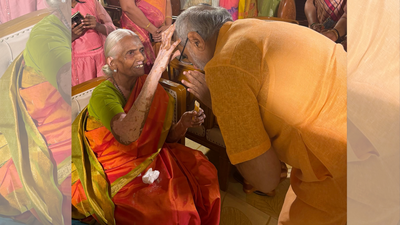 VP CP Radhakrishnan with his mother (X) VP Radhakrishnan takes time out of busy schedule to meet his mother in Tiruppur