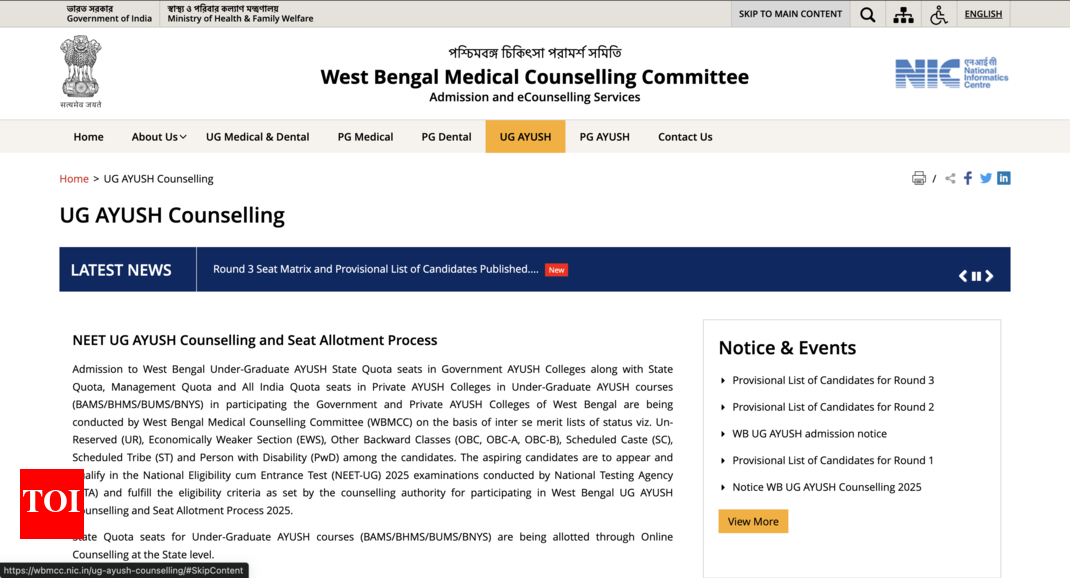 WB AYUSH counselling 2025: Round 3 merit list released at wbmcc.nic.in; direct link to download here