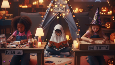 A calm, cozy Halloween guide for introverted kids / AI-Generated Illustration  Helping them feel included without pressure