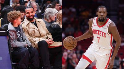 (Image Source - Getty Images) Drake pulls up courtside and shares a moment with Kevin Durant during the Toronto Raptors vs Houston Rockets match