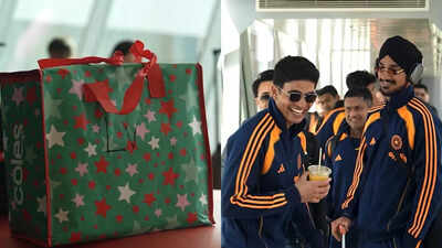 (Left) Abhishek Sharma's bag; Shubman Gill and Arshdeep Singh shares a light moment. (Screengrab) Shubman Gill, Arshdeep Singh hilariously troll Abhishek Sharma: ‘Limited edition’
