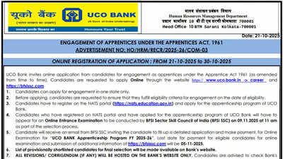यूको बैंक अपरेंटिस भर्ती 2025: uco.bank.in पर 532 पदों के लिए आवेदन करने की अंतिम तिथि आज