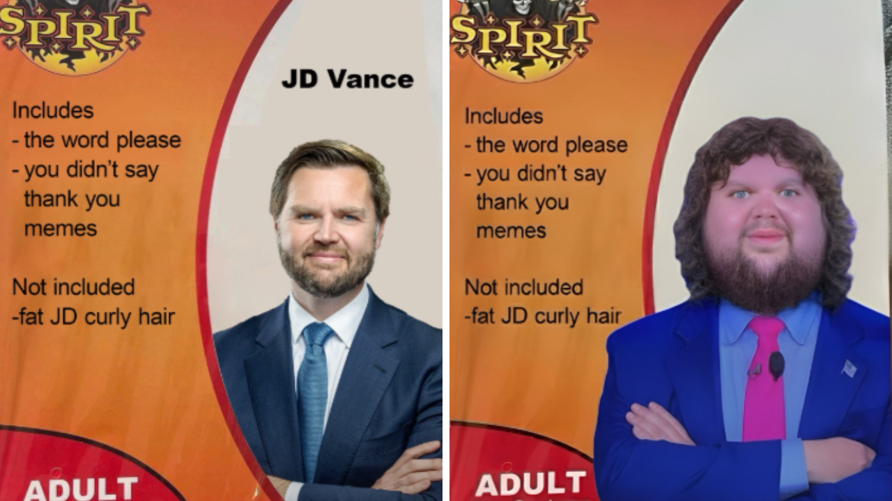 jd vance dressed as his viral meme for halloween Vice President JD Vance leaned into memes of himself for Halloween. , He  wore a curly brown wig, which he paired with a red tie and blazer in an  imitation of the bloated image of himself used by