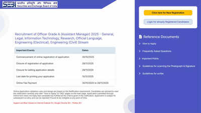 SEBI Grade A 2025 registration begins for Assistant Manager posts; apply online before November 28