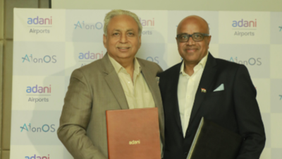 CP Gurnani (left) with Arun Bansal Adani Airports ties up with InterGlobe’s AIONOS for AI Solutions
