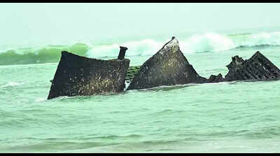 Shipwreck washes up on Satabhaya beach