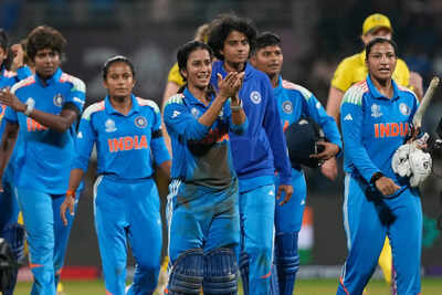 Jemimah Rodrigues, centre, celebrates after winning the ICC Women's World Cup semifinal. (AP Photo)  Full list of world records shattered as Jemimah Rodrigues leads India to historic win over Australia