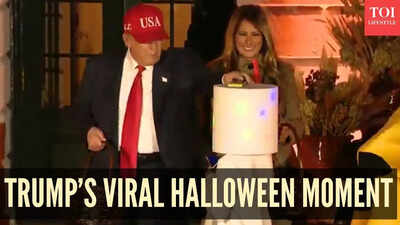 X/@bennyjohnson, Canva  Donald Trump and Melania recreated the iconic 2019 candy meme at White House Halloween bash