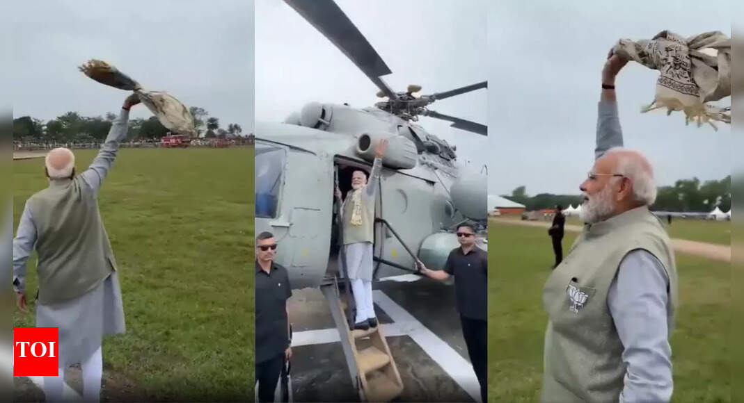 Bihar elections 2025: PM Modi waves 'gamcha' during Muzaffarpur visit - watch