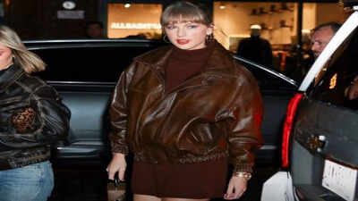 Taylor Swift steps out in chic monochrome brown look in NYC, flaunting engagement ring from fiancé Travis Kelce