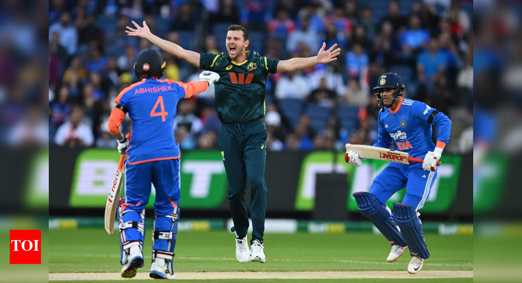 Hazlewood's too hot to handle! Abhishek Sharma's fifty in vain as Australia beat India by 4 wickets