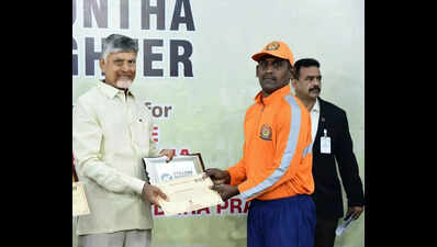 Andhra Pradesh chief minister Chandrababu Naidu felicitates 137 individuals for exemplary service during Cyclone Montha