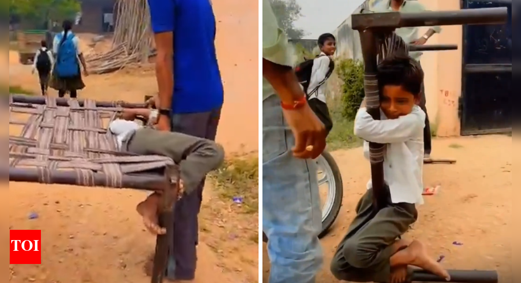 Watch: Boy takes 'don't want to go to school' to new heights, gets carried on a cot