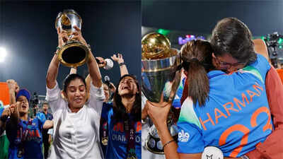 WATCH: Emotional scenes as Team India shares World Cup trophy with Mithali Raj and Jhulan Goswami after historic win