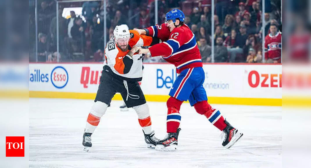 Arber Xhekaj and Nicolas Deslauriers exchange punches in the Montreal Canadiens vs the Philadelphia Flyers game