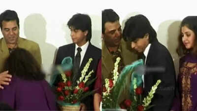 When Divya Bharti was seen touching Dharmendra's feet in 32 year old video; Shy Shah Rukh Khan stands by