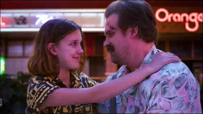 No rift in the picture? Millie Bobby Brown and David Harbour pose together at 'Stranger Things' premiere in all smiles