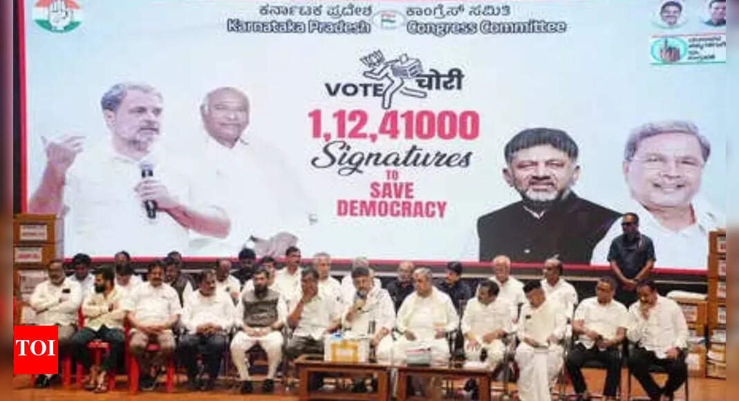 Voter fraud row: Karnataka Congress claims 1.1 crore signatures; Siddaramaiah, DKS raise pitch on EC role