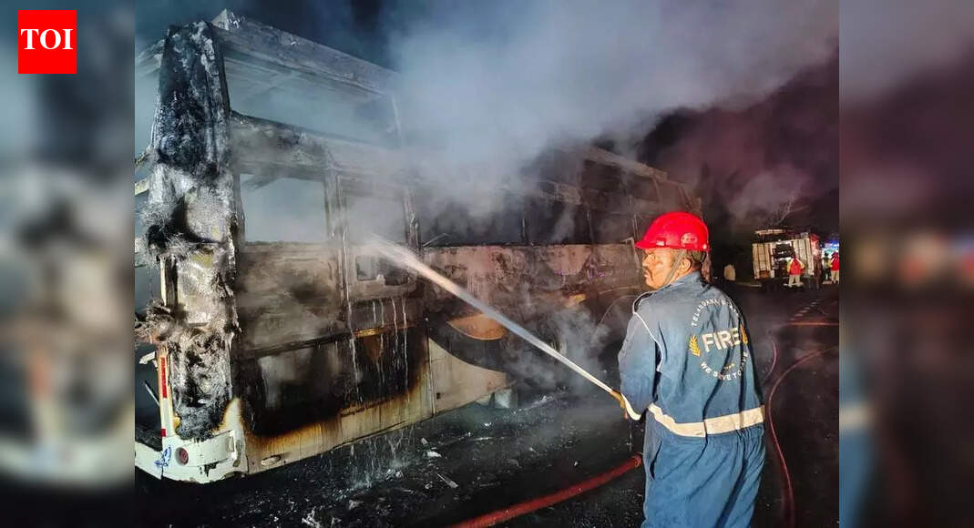 Lucky escape for 29 as private bus catches fire in Nalgonda | Hyderabad ...