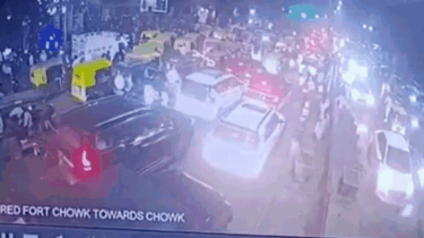 Red Fort blast captured on CCTV: Exact moment when Hyundai i20 bursts into fireball on busy street packed with vehicles - watch