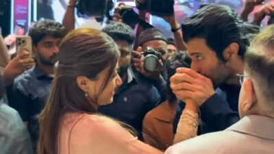 Vijay Deverakonda kisses Rashmika Mandanna’s hand at The Girlfriend success event, newly engaged couple share first public display of affection