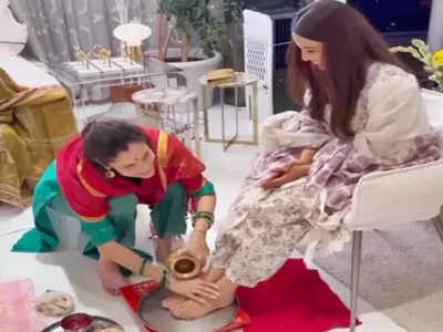 Ankita Lokhande washes her BFF Srishty Rode's feet, latter blesses her