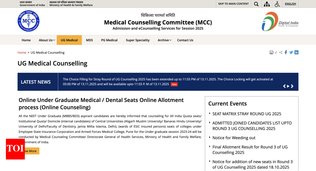 NEET UG counselling 2025: MCC extends choice filling deadline for stray vacancy round again; check details here