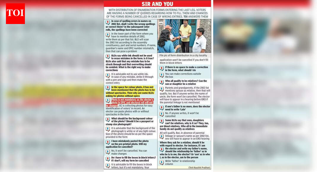 Will complete distribution of SIR forms by tonight, assure EC officials ...