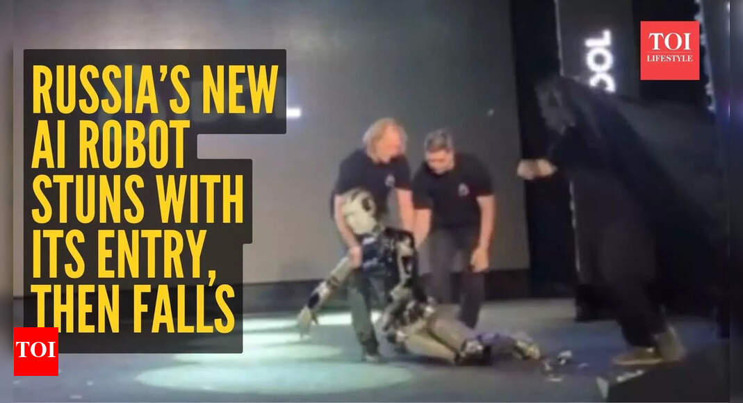 Russia’s new AI robot stuns with its entry, then falls, and netizens turn it into a meme storm