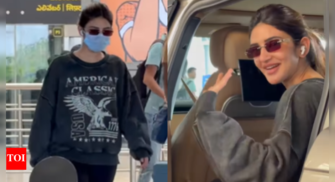 Sreeleela's airport look: 'Mass Jathara' actress keeps it casual in graphic sweatshirt and flared pants