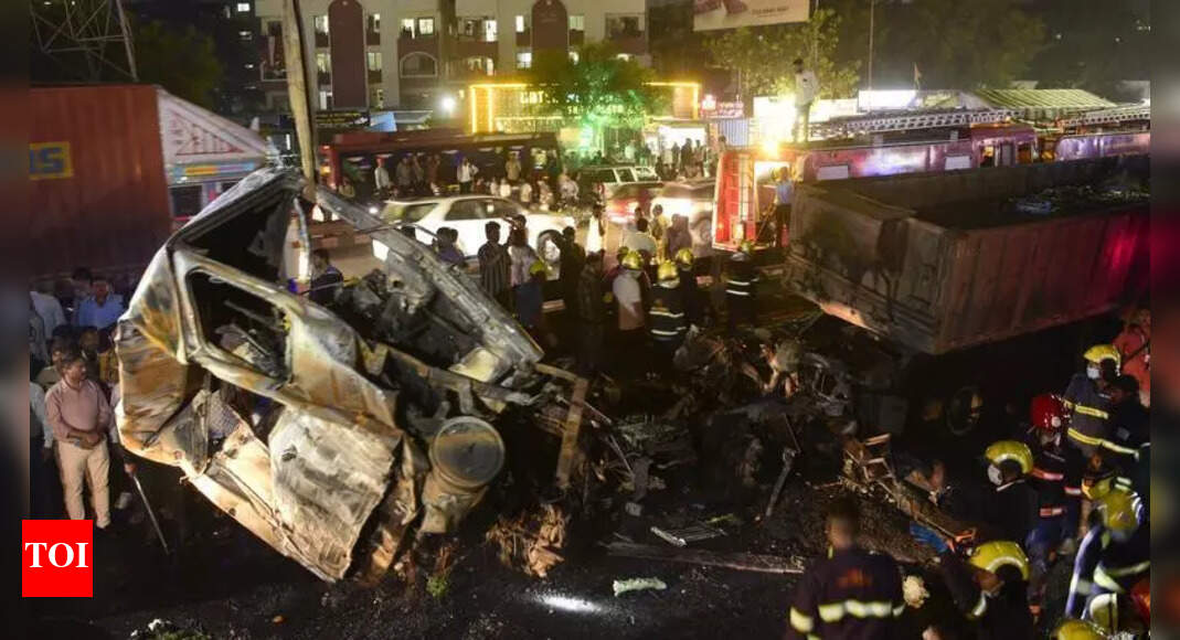 Fiery Pune crash: 8 dead, 13 injured as car sandwiched between 2 trucks explodes