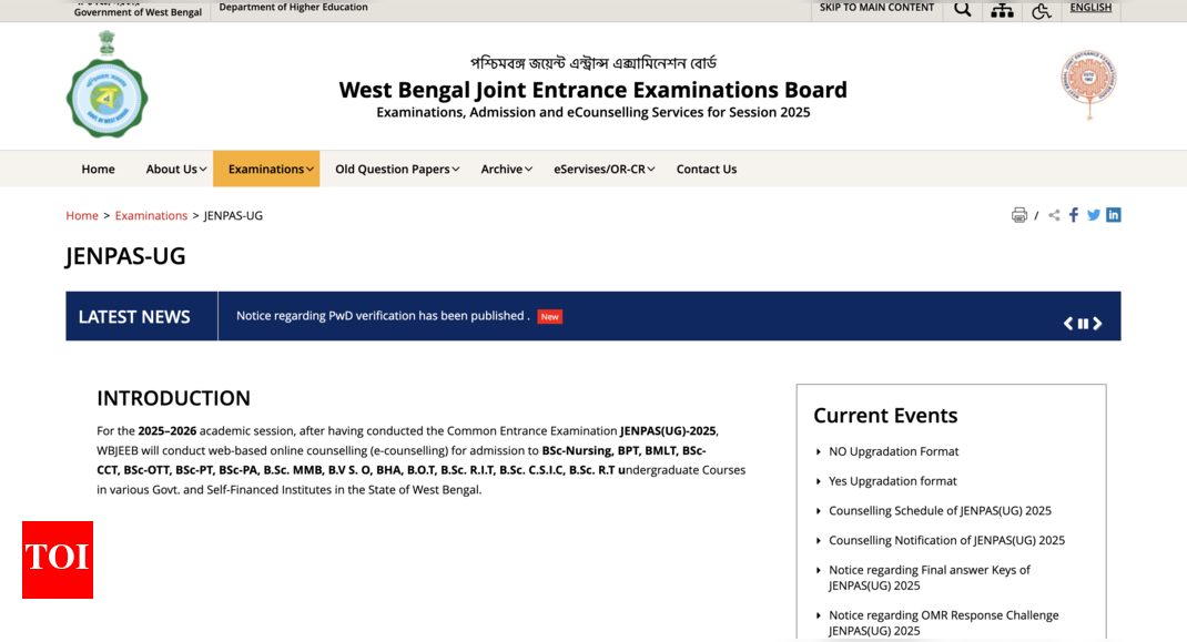 WBJEEB JENPAS UG 2025 counselling: Registration window opens at wbjeeb.nic.in; check direct link to apply and other key details here