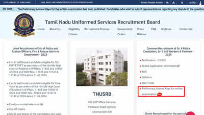TNUSRB answer key 2025 out for police constables, jail warders and firemen, objection till Nov 23; download here – The Times of India