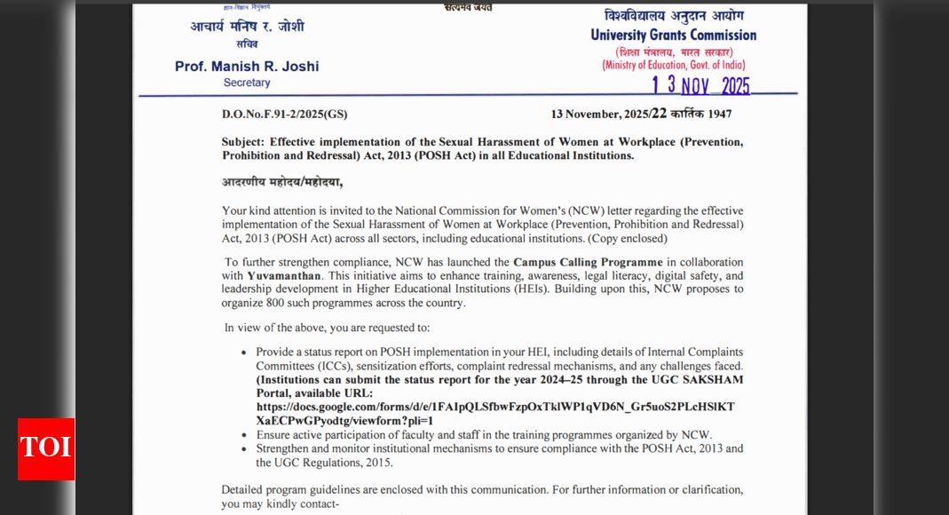 NCW seeks strict POSH compliance; UGC tells colleges to submit reports and step up training