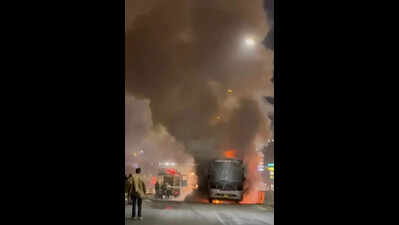 Bus catches fire, passengers escape safely | Chandigarh News - The ...